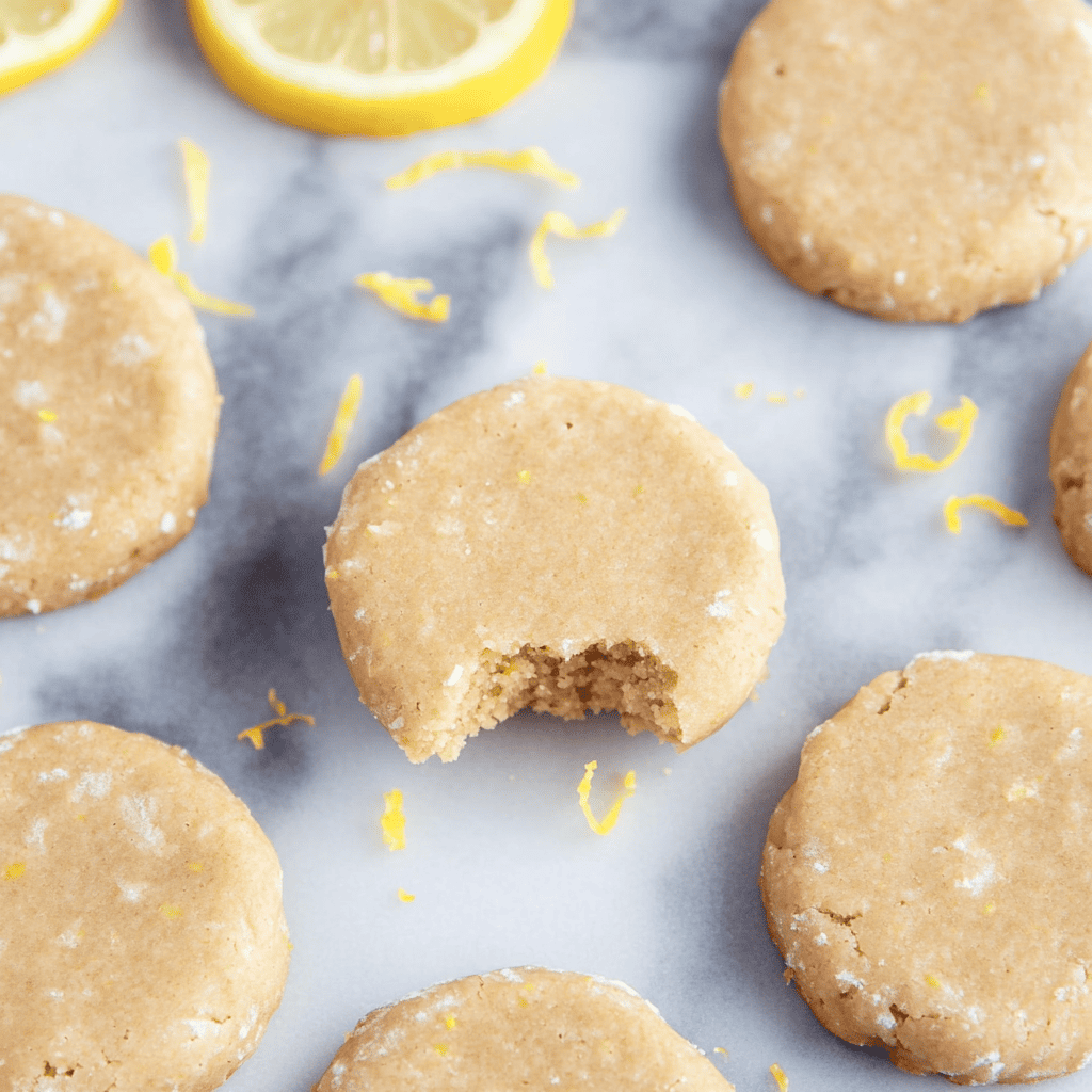 Overhead view of 4 Ingredient No Bake Lemon Cookies with lemon zest