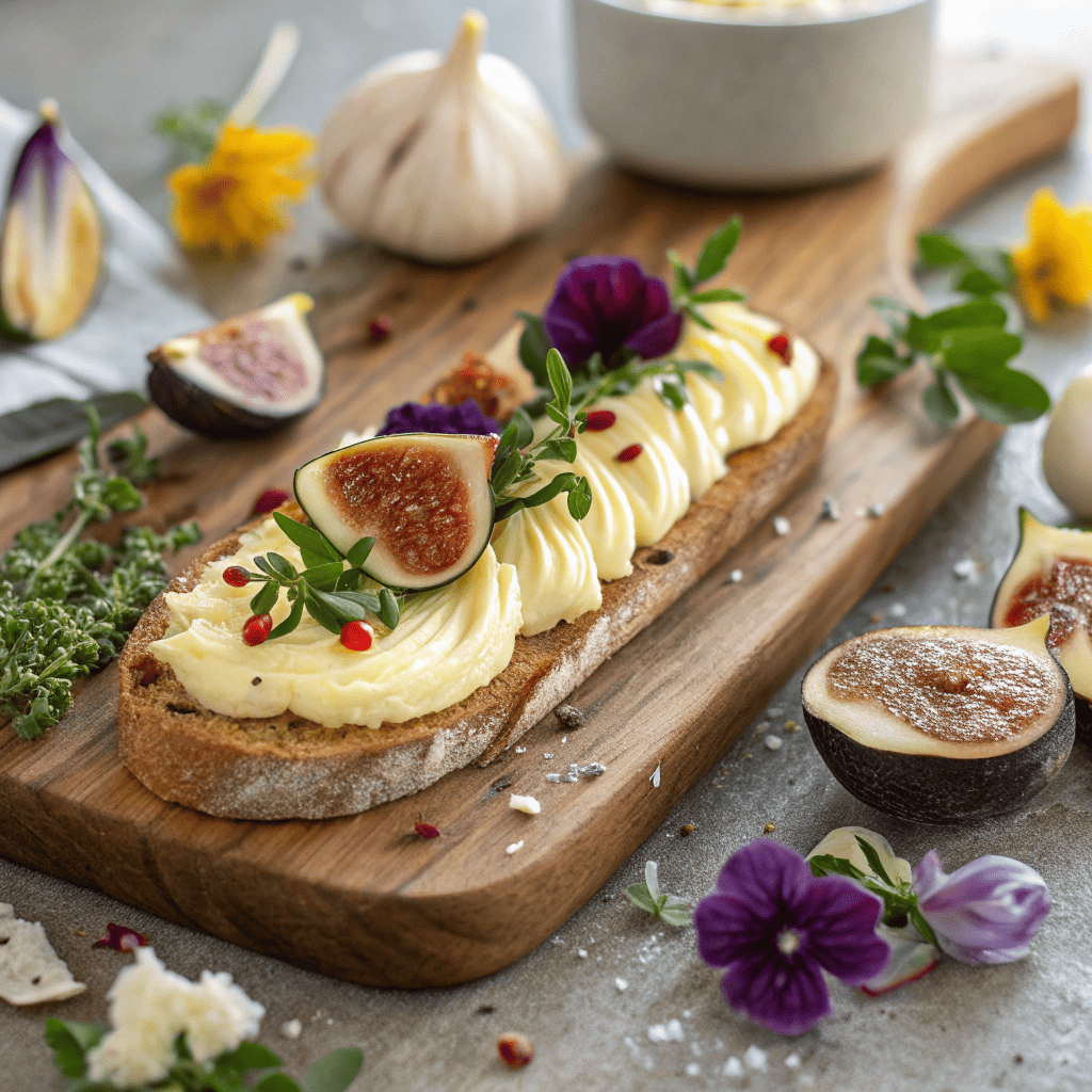 Butter board with herbs and toppings