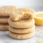 Close-up view of stacked 4 Ingredient No Bake Lemon Cookies