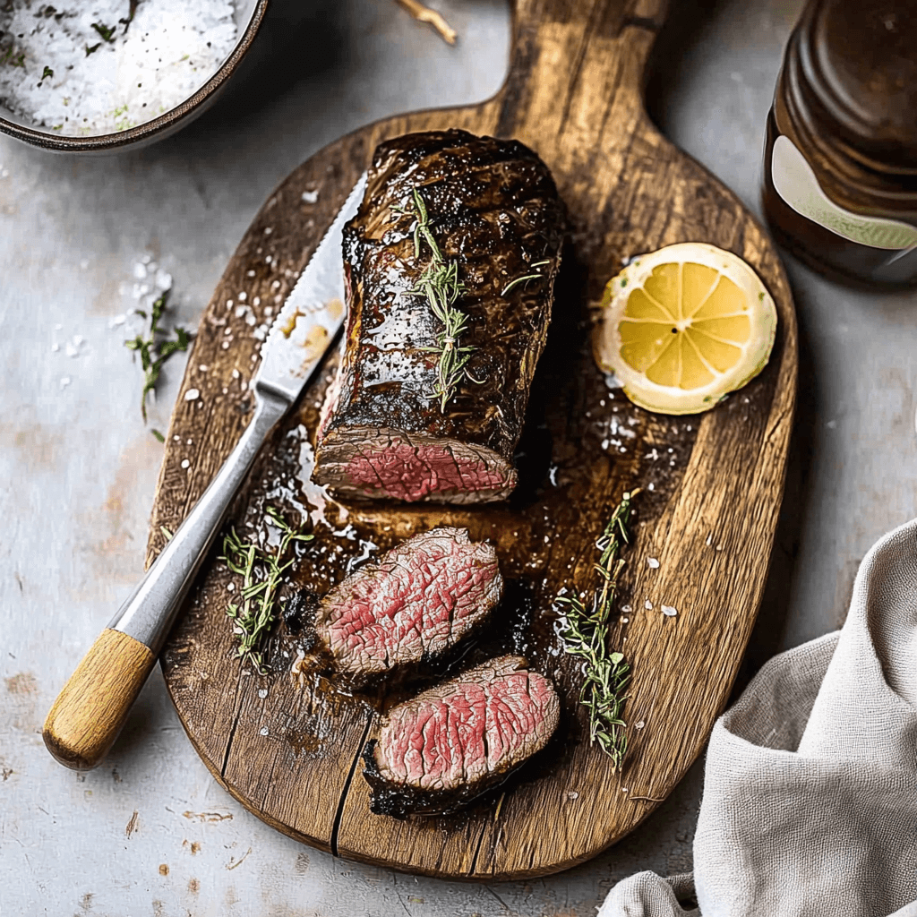 grilled venison backstrap on cutting board