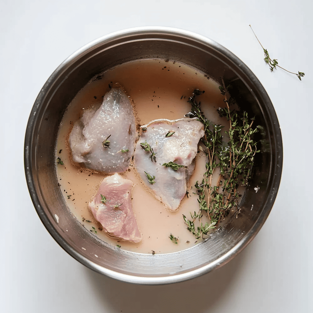 Rabbit in buttermilk brine with herbs