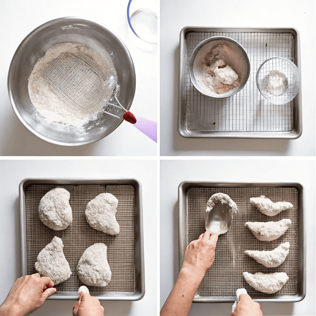 Rabbit being dredged in seasoned flour