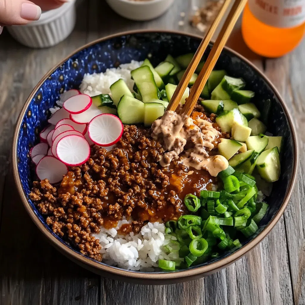 Ground beef hot honey bowl with toppings