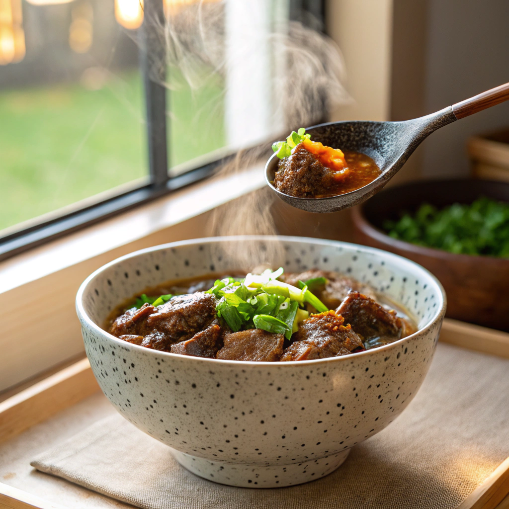 served hot honey beef bowl ready to eat