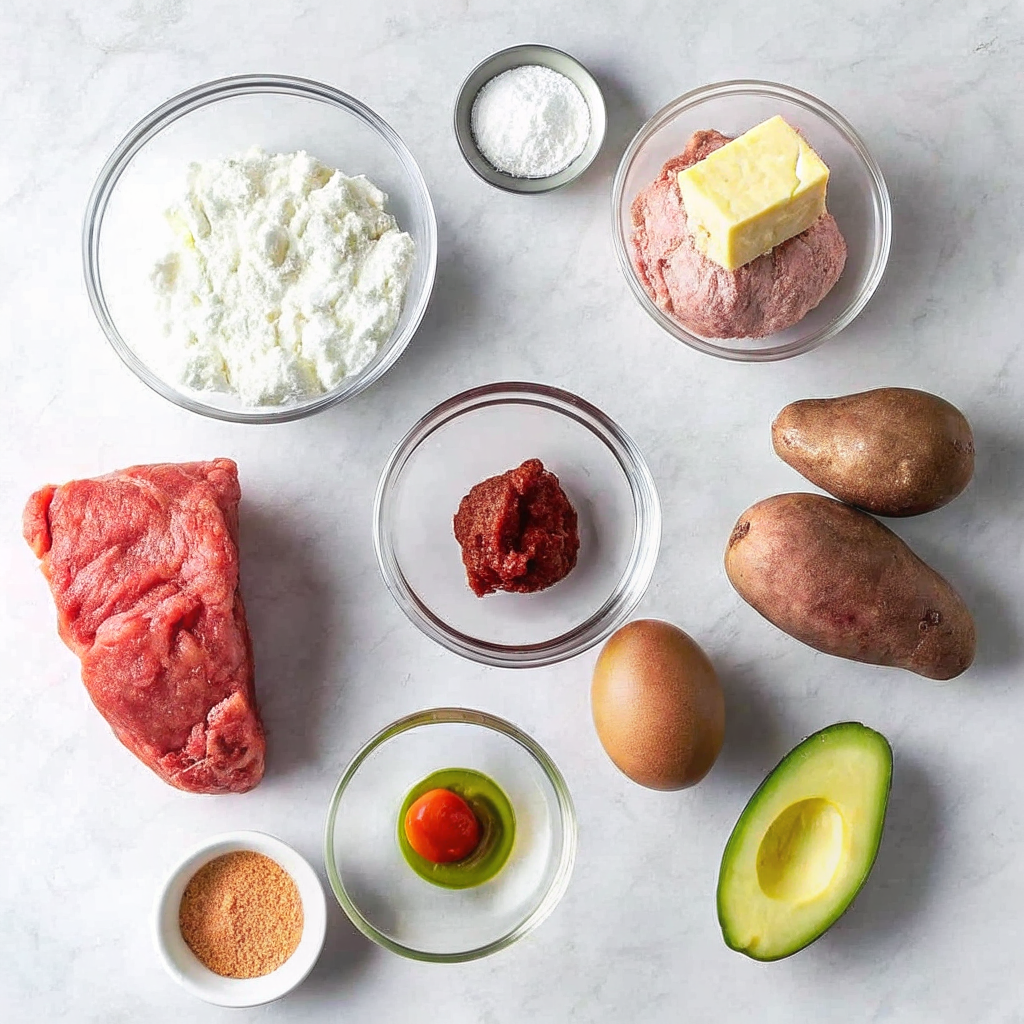 Ingredients for hot honey ground beef bowl