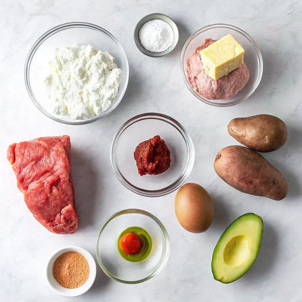 Ingredients for hot honey ground beef bowl