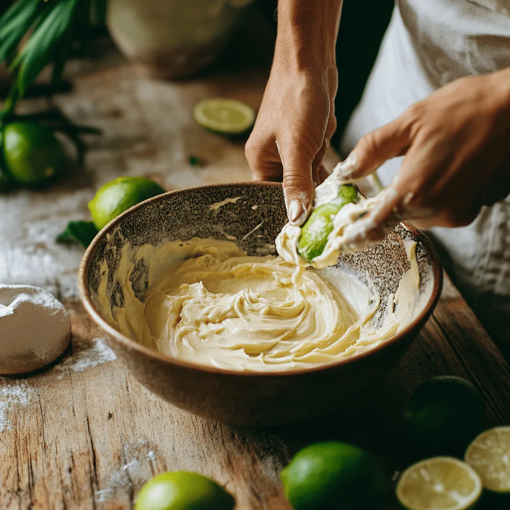 Mixing filling for no-bake key lime fluff bars