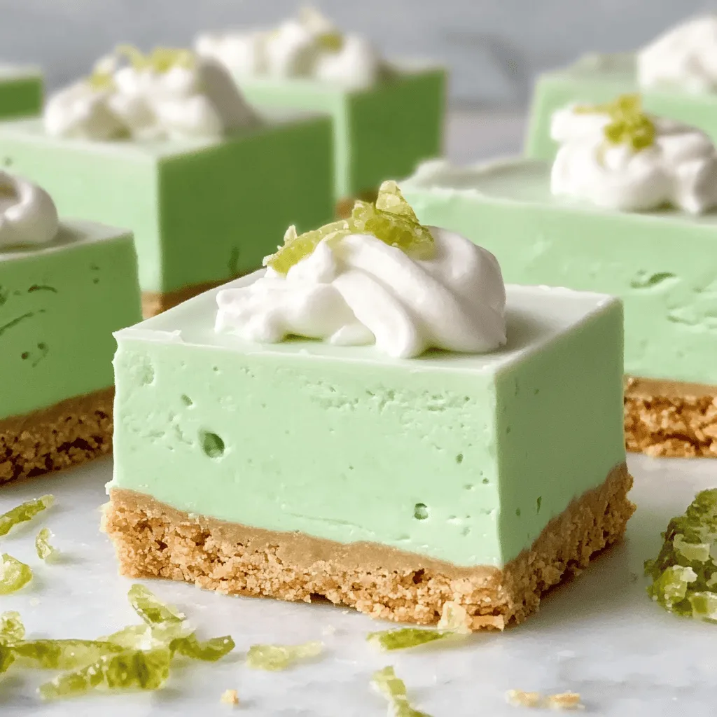 No-Bake Key Lime Fluff Bars with whipped cream and graham cracker crust