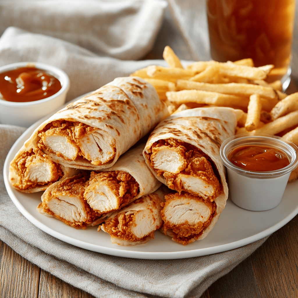 Served Popeyes Chicken Wrap with Fries