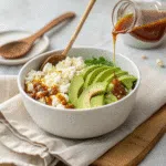 Hot honey beef bowl with recipe card