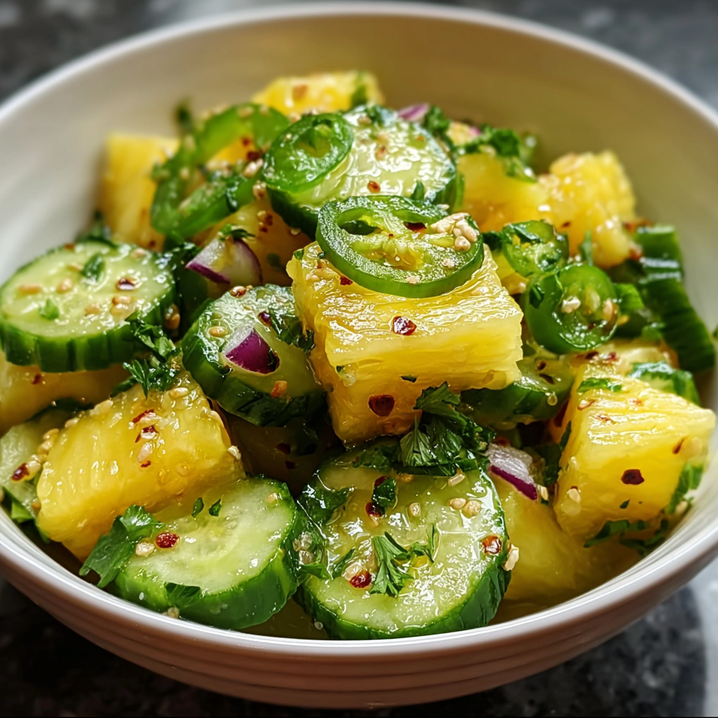 Pineapple Cucumber Salad with Lime Cilantro Dressing