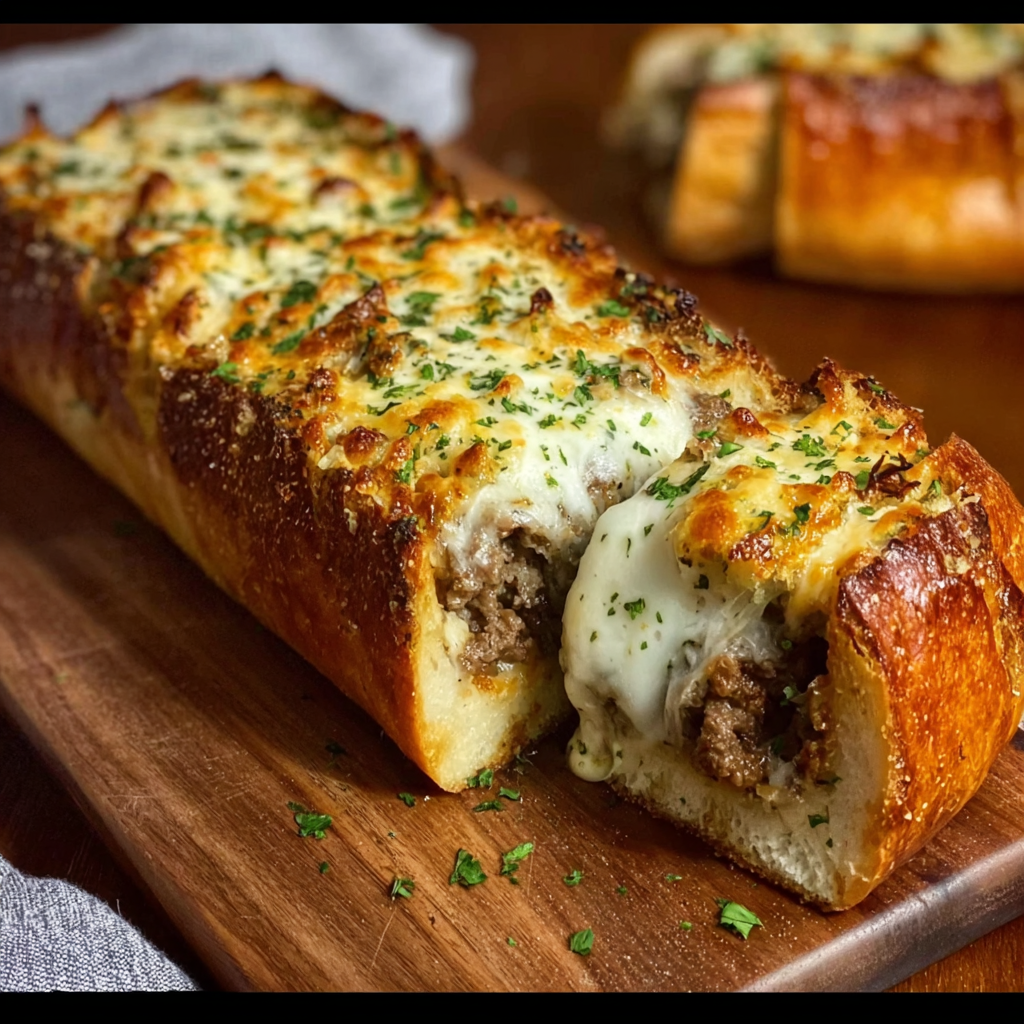 Cheesesteak Stuffed Garlic Bread Loaf