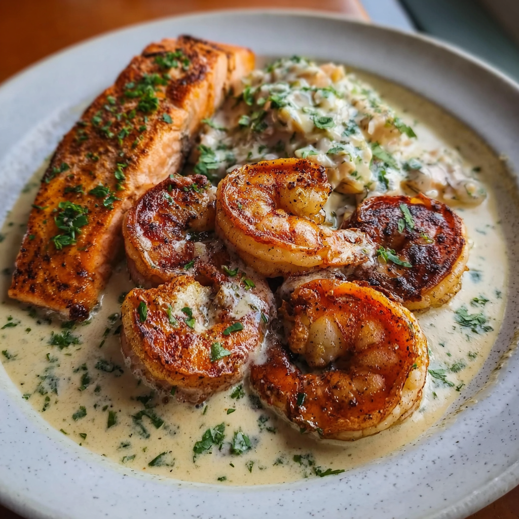 Cajun Shrimp and Salmon with Garlic Cream Sauce: A Flavorful Feast