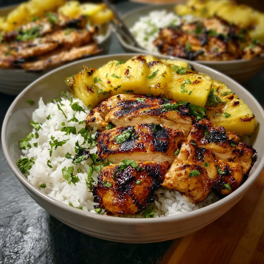 Grilled Chicken and Pineapple Bowls with Coconut Rice