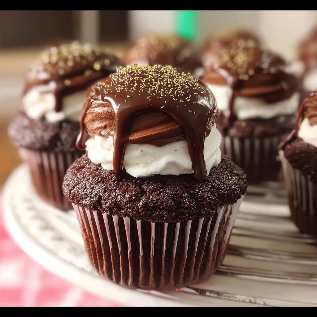 Dreamy Chocolate Cupcakes with White Buttercream and Chocolate Ganache