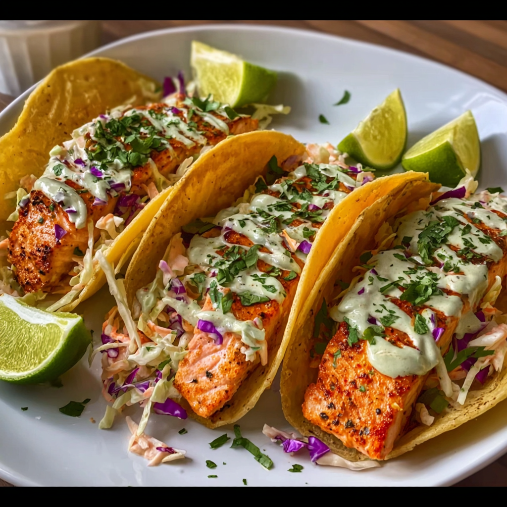 Air Fryer Salmon Tacos with Slaw Recipe