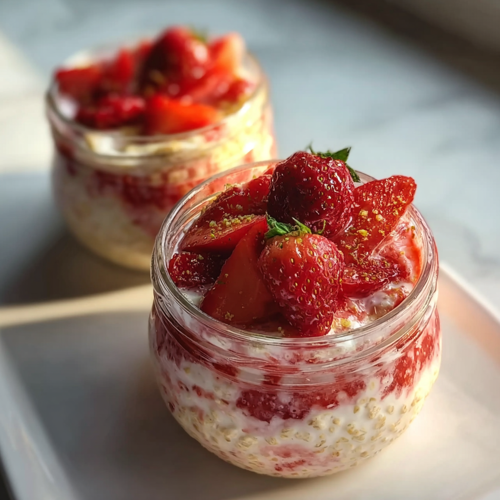 Strawberries and Cream Overnight Oats Recipe