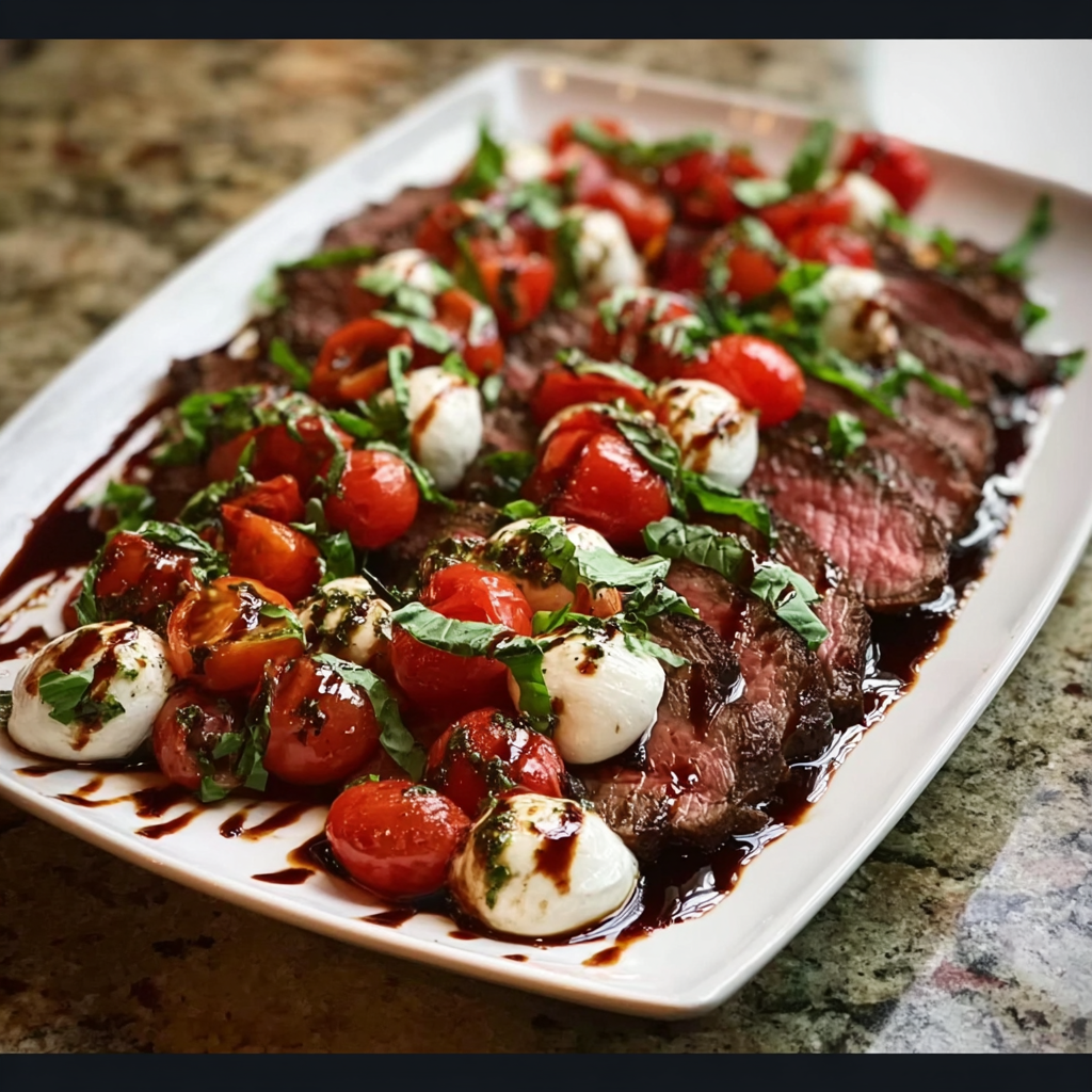 Grilled Flank Steak Caprese with Balsamic Dressing – Flavorful Skillet Crossover