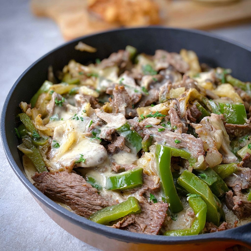 Creamy Keto Philly Cheesesteak Skillet