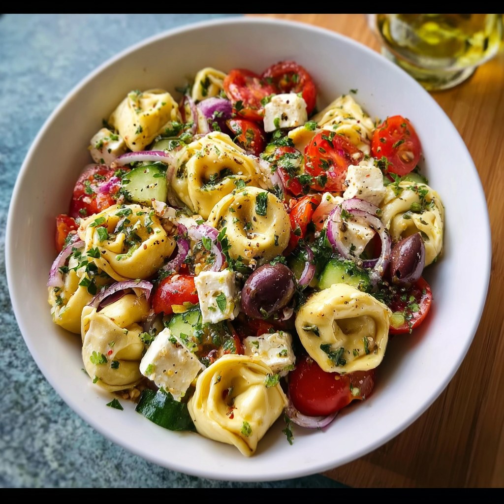 Greek Tortellini Salad with Lemon-Olive Dressing