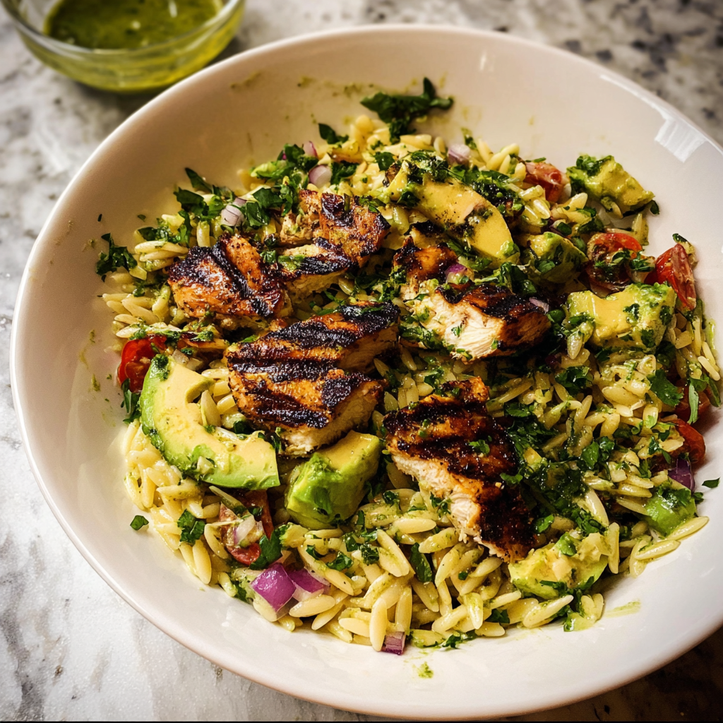 Grilled Chicken Orzo Salad with Avocado