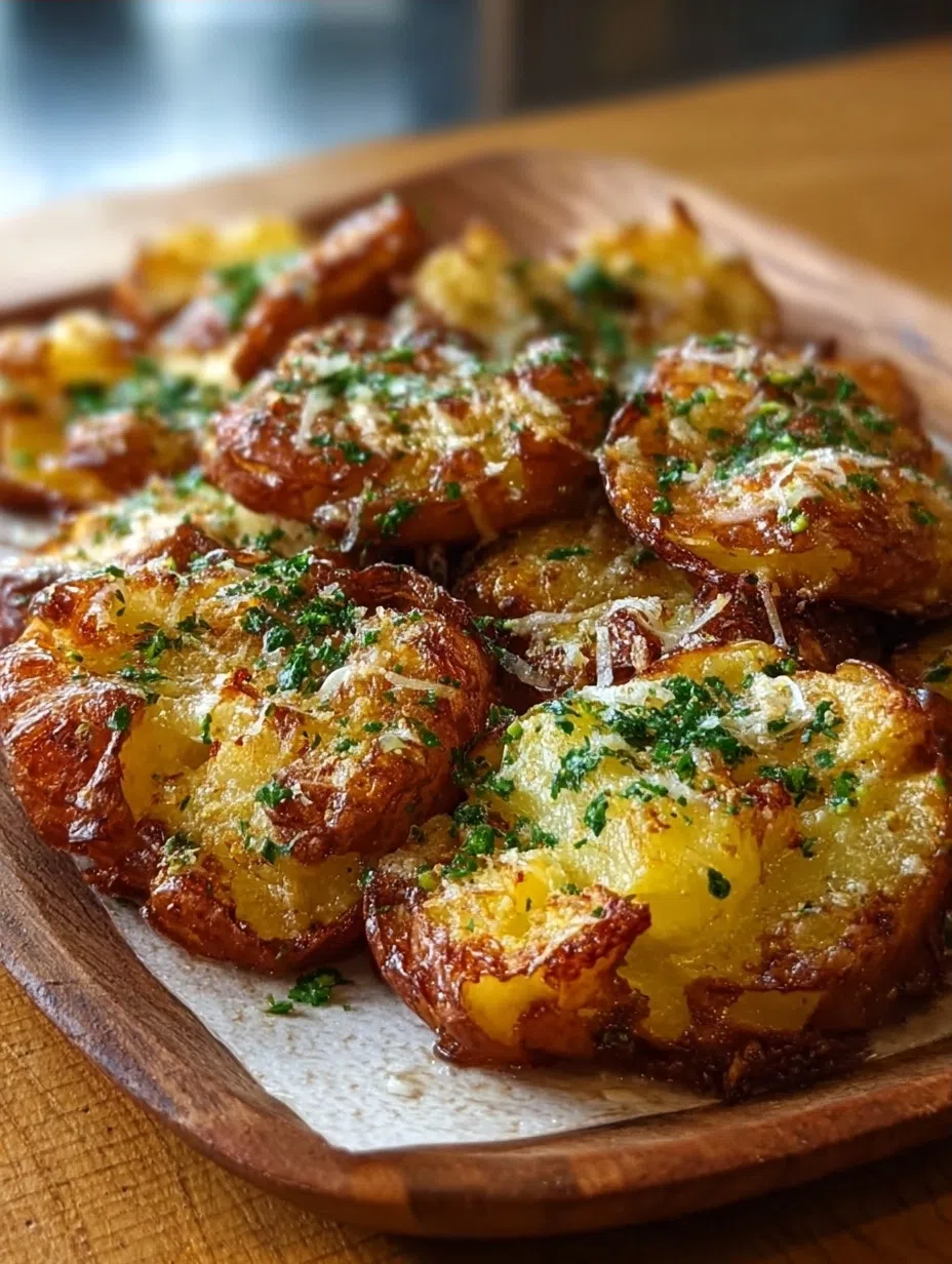 Crispy Smashed Potatoes with Garlic and Herbs