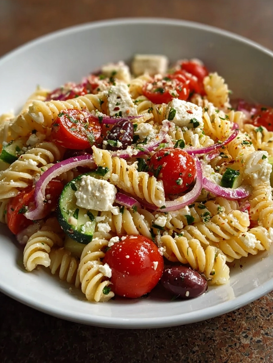Easy Greek Pasta Salad Recipe with Lemon Dressing