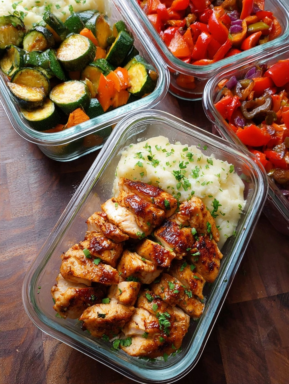 Healthy Chicken Meal Prep with Mashed Cauliflower and Roasted Vegetables