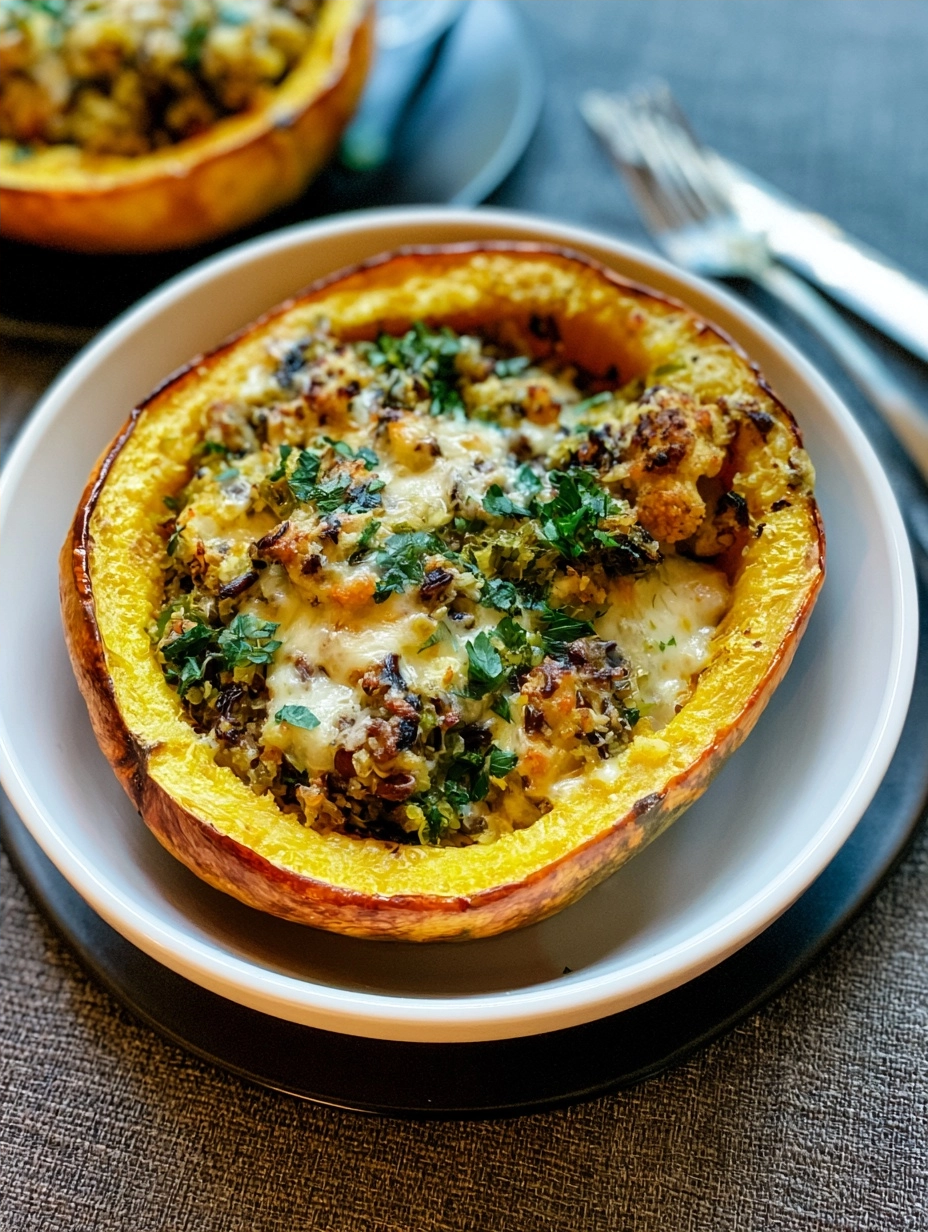 Vegetarian Stuffed Squash Filled With Quinoa And Cheese