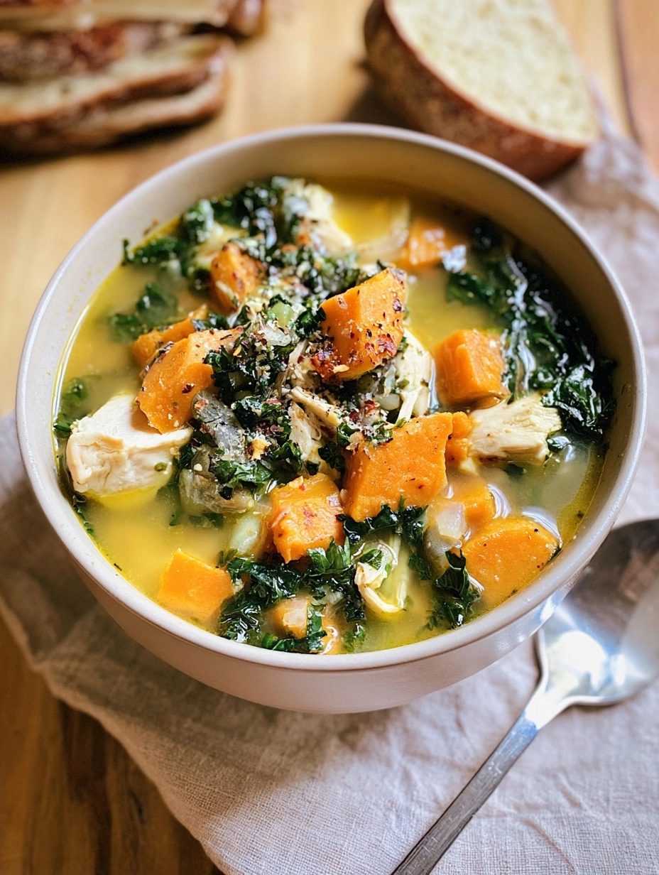 Comfort Food Chicken Soup with Kale and Sweet Potato